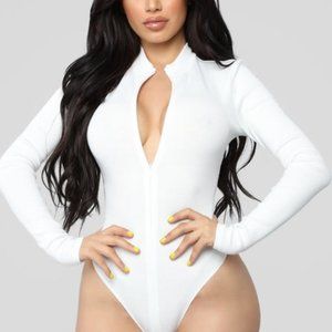Fashion Nova Grind Time Beyond Long Sleeve Bodysuit - White